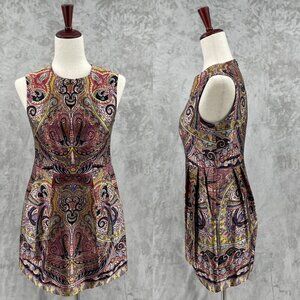 Nanette Lepore Vintage Silk Paisley Print Pleated Sheath Dress US Made